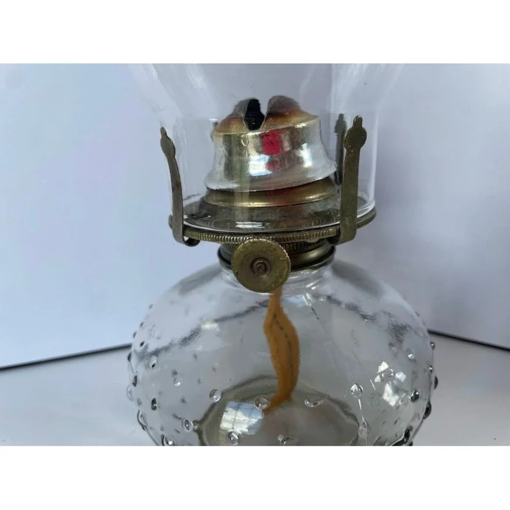 Vintage Glass Oil Lamp with Clear Chimney - Antique Kerosene Lantern Home Decor